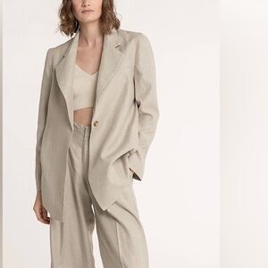 LAUDE the Label Relaxed One Button Oversized Cream Tan Linen Blazer Large